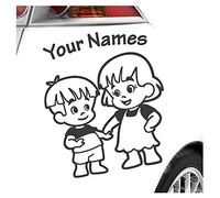Kiwistar - Car Sticker Baby on Board - Dark Grey - Siblings Boy Girl - Individually Personalized with The Desired Text 24cm - Decal for Bicycle Vehicle Truck SUV