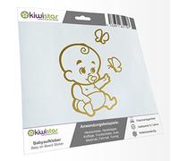 Kiwistar - Car Sticker Baby on Board - Gold - Baby Butterflies - Without Desired Text 20cm - Decal for Bicycle Vehicle Truck SUV