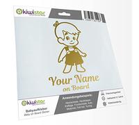 Kiwistar - Car Sticker Baby on Board - Gold - Boy Overalls - Individually Personalized with The Desired Text + on Board 24cm - Decal for Bicycle Vehicle Truck SUV