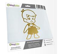 Kiwistar - Car Sticker Baby on Board - Gold - Boy Overalls - Without Desired Text 20cm - Decal for Bicycle Vehicle Truck SUV