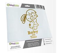 Kiwistar - Car Sticker Baby on Board - Gold - Bunny Girl - Baby on Tour 30cm - Decal for Bicycle Vehicle Truck SUV