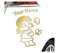 Kiwistar - Car Sticker Baby on Board - Gold - Butterfly Girl - Individually Personalized with The Desired Text 24cm - Decal for Bicycle Vehicle Truck SUV