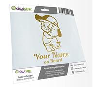 Kiwistar - Car Sticker Baby on Board - Gold - cappy Dog boy - Individually Personalized with The Desired Text + on Board 24cm - Decal for Bicycle Vehicle Truck SUV