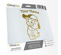 Kiwistar - Car Sticker Baby on Board - Gold - cappy Dog boy - Individually Personalized with The Desired Text 15cm - Decal for Bicycle Vehicle Truck SUV