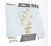Kiwistar - Car Sticker Baby on Board - Gold Chrome - Baby Butterflies - Baby on Tour 20cm - Decal for Bicycle Vehicle Truck SUV