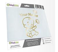 Kiwistar - Car Sticker Baby on Board - Gold Chrome - Baby Butterflies - Individually Personalized with The Desired Text 30cm - Decal for Bicycle Vehicle Truck SUV