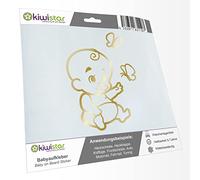 Kiwistar - Car Sticker Baby on Board - Gold Chrome - Baby Butterflies - Without Desired Text 20cm - Decal for Bicycle Vehicle Truck SUV