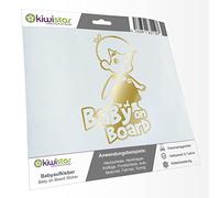 Kiwistar - Car Sticker Baby on Board - Gold Chrome - Boy Overalls - Baby on Board 15cm - Decal for Bicycle Vehicle Truck SUV