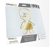 Kiwistar - Car Sticker Baby on Board - Gold Chrome - Boy Overalls - Without Desired Text 30cm - Decal for Bicycle Vehicle Truck SUV