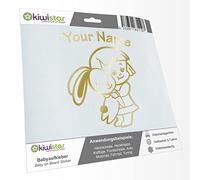 Kiwistar - Car Sticker Baby on Board - Gold Chrome - Bunny Girl - Individually Personalized with The Desired Text 24cm - Decal for Bicycle Vehicle Truck SUV