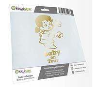 Kiwistar - Car Sticker Baby on Board - Gold Chrome - Butterfly Girl - Baby on Tour 30cm - Decal for Bicycle Vehicle Truck SUV