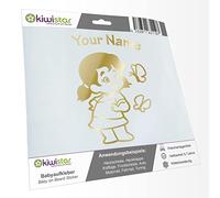 Kiwistar - Car Sticker Baby on Board - Gold Chrome - Butterfly Girl - Individually Personalized with The Desired Text 30cm - Decal for Bicycle Vehicle Truck SUV