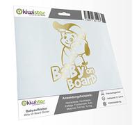 Kiwistar - Car Sticker Baby on Board - Gold Chrome - cappy Dog boy - Baby on Board 15cm - Decal for Bicycle Vehicle Truck SUV