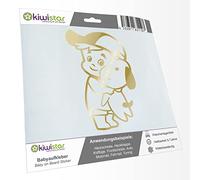 Kiwistar - Car Sticker Baby on Board - Gold Chrome - cappy Dog boy - Without Desired Text 30cm - Decal for Bicycle Vehicle Truck SUV