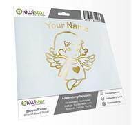 Kiwistar - Car Sticker Baby on Board - Gold Chrome - Little Angel Girl - Individually Personalized with The Desired Text 30cm - Decal for Bicycle Vehicle Truck SUV