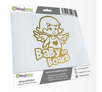 Kiwistar - Car Sticker Baby on Board - Gold - Little Angel Girl - Baby on Board 20cm - Decal for Bicycle Vehicle Truck SUV