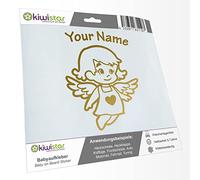 Kiwistar - Car Sticker Baby on Board - Gold - Little Angel Girl - Individually Personalized with The Desired Text 15cm - Decal for Bicycle Vehicle Truck SUV