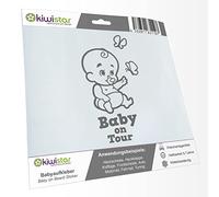 Kiwistar - Car Sticker Baby on Board - Grey - Baby Butterflies - Baby on Tour 15cm - Decal for Bicycle Vehicle Truck SUV