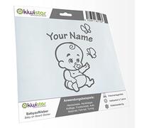 Kiwistar - Car Sticker Baby on Board - Grey - Baby Butterflies - Individually Personalized with The Desired Text 20cm - Decal for Bicycle Vehicle Truck SUV