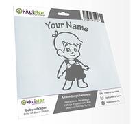Kiwistar - Car Sticker Baby on Board - Grey - Boy Overalls - Individually Personalized with The Desired Text 15cm - Decal for Bicycle Vehicle Truck SUV