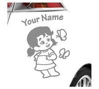 Kiwistar - Car Sticker Baby on Board - Grey - Butterfly Girl - Individually Personalized with The Desired Text 30cm - Decal for Bicycle Vehicle Truck SUV