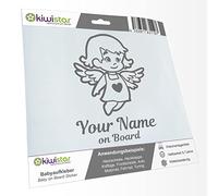 Kiwistar - Car Sticker Baby on Board - Grey - Little Angel Girl - Individually Personalized with The Desired Text + on Board 30cm - Decal for Bicycle Vehicle Truck SUV