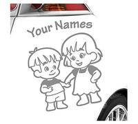 Kiwistar - Car Sticker Baby on Board - Grey - Siblings Boy Girl - Individually Personalized with The Desired Text 15cm - Decal for Bicycle Vehicle Truck SUV