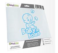 Kiwistar - Car Sticker Baby on Board - Light Blue - Baby Butterflies - Baby on Board 30cm - Decal for Bicycle Vehicle Truck SUV