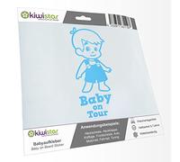 Kiwistar - Car Sticker Baby on Board - Light Blue - Boy Overalls - Baby on Tour 30cm - Decal for Bicycle Vehicle Truck SUV