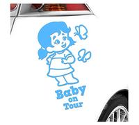 Kiwistar - Car Sticker Baby on Board - Light Blue - Butterfly Girl - Baby on Tour 15cm - Decal for Bicycle Vehicle Truck SUV