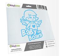 Kiwistar - Car Sticker Baby on Board - Light Blue - Little Angel Girl - Baby on Board 20cm - Decal for Bicycle Vehicle Truck SUV
