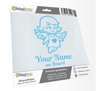 Kiwistar - Car Sticker Baby on Board - Light Blue - Little Angel Girl - Individually Personalized with The Desired Text + on Board 24cm - Decal for Bicycle Vehicle Truck SUV