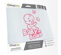 Kiwistar - Car Sticker Baby on Board - Light Rose - Baby Butterflies - Baby on Board 15cm - Decal for Bicycle Vehicle Truck SUV