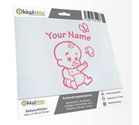 Kiwistar - Car Sticker Baby on Board - Light Rose - Baby Butterflies - Individually Personalized with The Desired Text 24cm - Decal for Bicycle Vehicle Truck SUV