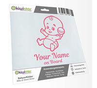 Kiwistar - Car Sticker Baby on Board - Light Rose - Baby Rattle - Individually Personalized with the Desired Text + on Board 20cm - Decal for Bicycle Vehicle Truck SUV