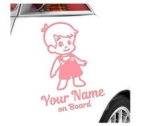 Kiwistar - Car Sticker Baby on Board - Light Rose - Boy Overalls - Individually Personalized with The Desired Text + on Board 15cm - Decal for Bicycle Vehicle Truck SUV