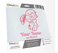 Kiwistar - Car Sticker Baby on Board - Light Rose - Bunny Girl - Individually Personalized with The Desired Text + on Board 20cm - Decal for Bicycle Vehicle Truck SUV