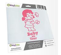 Kiwistar - Car Sticker Baby on Board - Light Rose - Butterfly Girl - Baby on Tour 30cm - Decal for Bicycle Vehicle Truck SUV