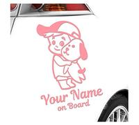 Kiwistar - Car Sticker Baby on Board - Light Rose - cappy Dog boy - Individually Personalized with The Desired Text + on Board 24cm - Decal for Bicycle Vehicle Truck SUV