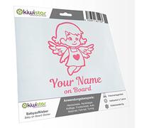 Kiwistar - Car Sticker Baby on Board - Light Rose - Little Angel Girl - Individually Personalized with The Desired Text + on Board 20cm - Decal for Bicycle Vehicle Truck SUV