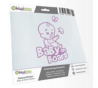 Kiwistar - Car Sticker Baby on Board - Lilac - Baby Butterflies - Baby on Board 24cm - Decal for Bicycle Vehicle Truck SUV