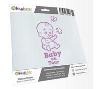 Kiwistar - Car Sticker Baby on Board - Lilac - Baby Butterflies - Baby on Tour 15cm - Decal for Bicycle Vehicle Truck SUV