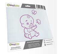 Kiwistar - Car Sticker Baby on Board - Lilac - Baby Butterflies - Without Desired Text 15cm - Decal for Bicycle Vehicle Truck SUV