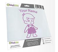 Kiwistar - Car Sticker Baby on Board - Lilac - Boy Overalls - Individually Personalized with The Desired Text 15cm - Decal for Bicycle Vehicle Truck SUV