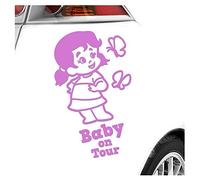 Kiwistar - Car Sticker Baby on Board - Lilac - Butterfly Girl - Baby on Tour 24cm - Decal for Bicycle Vehicle Truck SUV
