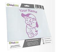 Kiwistar - Car Sticker Baby on Board - Lilac - cappy Dog boy - Individually Personalized with The Desired Text 15cm - Decal for Bicycle Vehicle Truck SUV