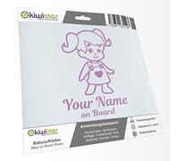 Kiwistar - Car Sticker Baby on Board - Lilac - Girl Braids Heart Stickers - Individually Personalized with The Desired Text + on Board 20cm - Decal for Bicycle Vehicle Truck SUV