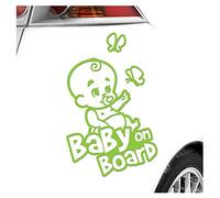 Kiwistar - Car Sticker Baby on Board - Lime Green - Baby Butterflies - Baby on Board 30cm - Decal for Bicycle Vehicle Truck SUV
