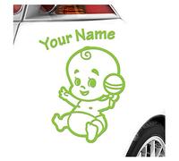 Kiwistar - Car Sticker Baby on Board - Lime Green - Baby Rattle - Individually Personalized with The Desired Text 30cm - Decal for Bicycle Vehicle Truck SUV