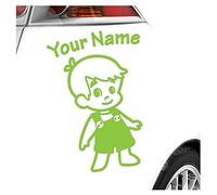 Kiwistar - Car Sticker Baby on Board - Lime Green - Boy Overalls - Individually Personalized with The Desired Text 30cm - Decal for Bicycle Vehicle Truck SUV